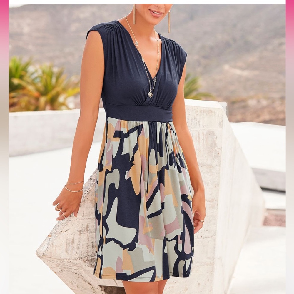 WRAP LOOK DRESS, MULTI PRINT